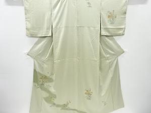 アンティーク　扇面に松・枝梅・桔梗模様刺繍着物